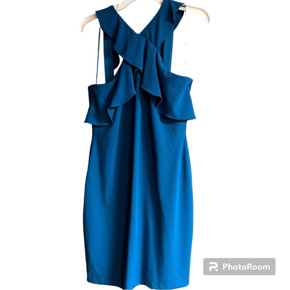 Aidan Mattox Teal Backless Ruffle Dress